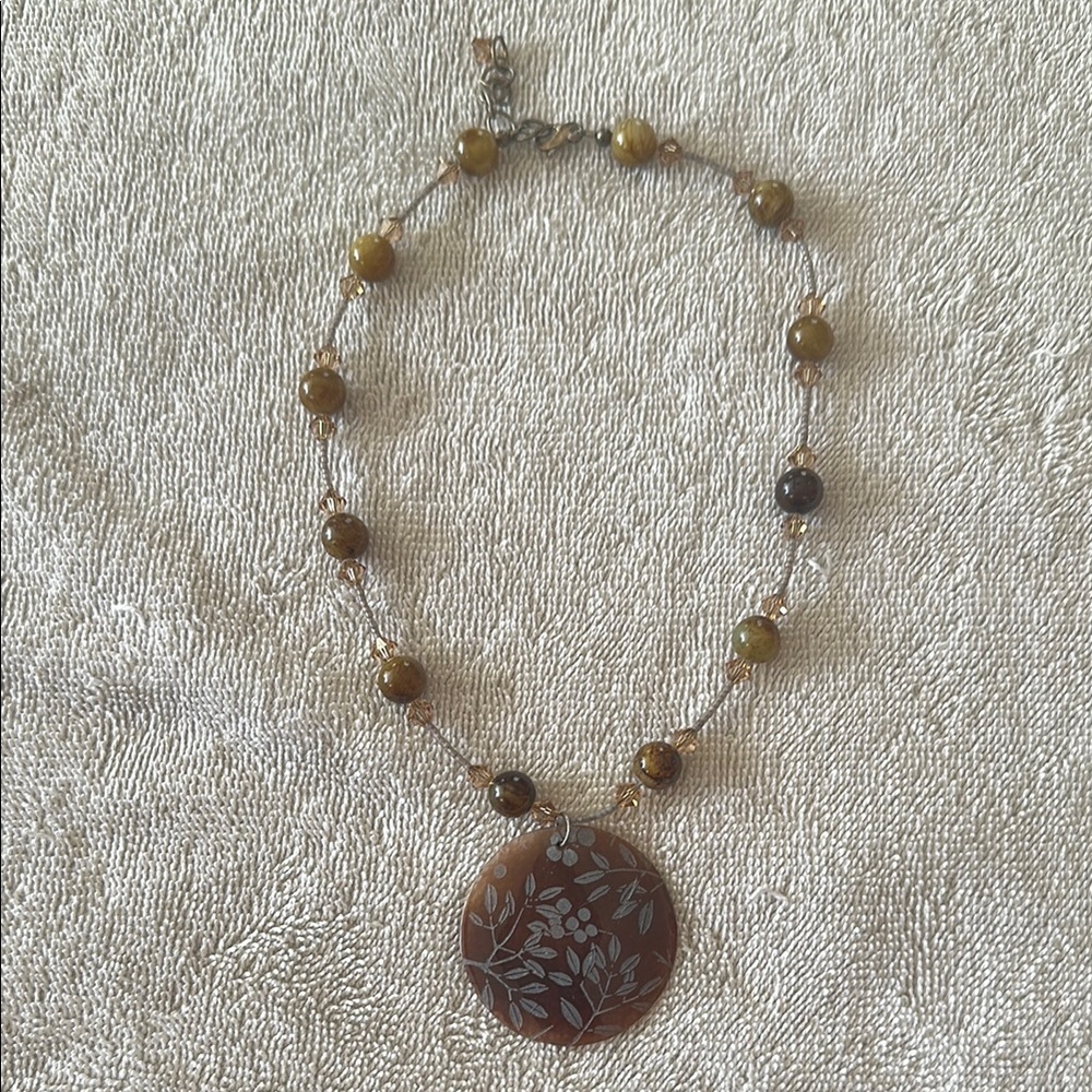 Rustic Brown Medallion Necklace with Beaded Chain